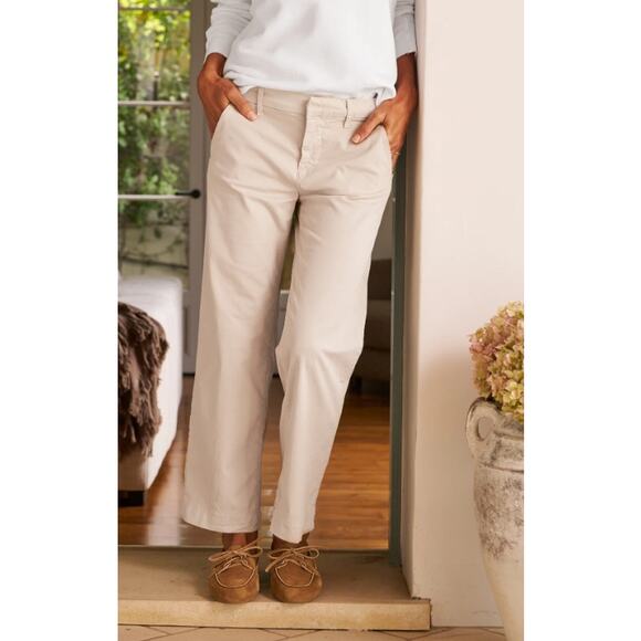 Frank & Eileen Westport Italian Wide Leg Trousers Chino Pants Khaki Tan Size 14